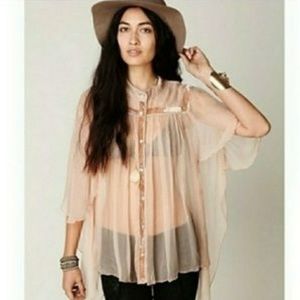 Free People New Romantics Sheer Velvet Trim Top